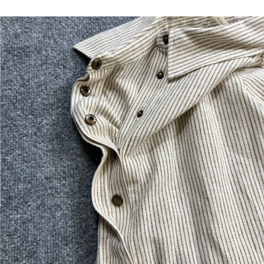 Rylee + Cru Jumpsuit Womens L Multi Linen Blend Stripe Snap Closures Long Sleeve - Picture 2 of 6